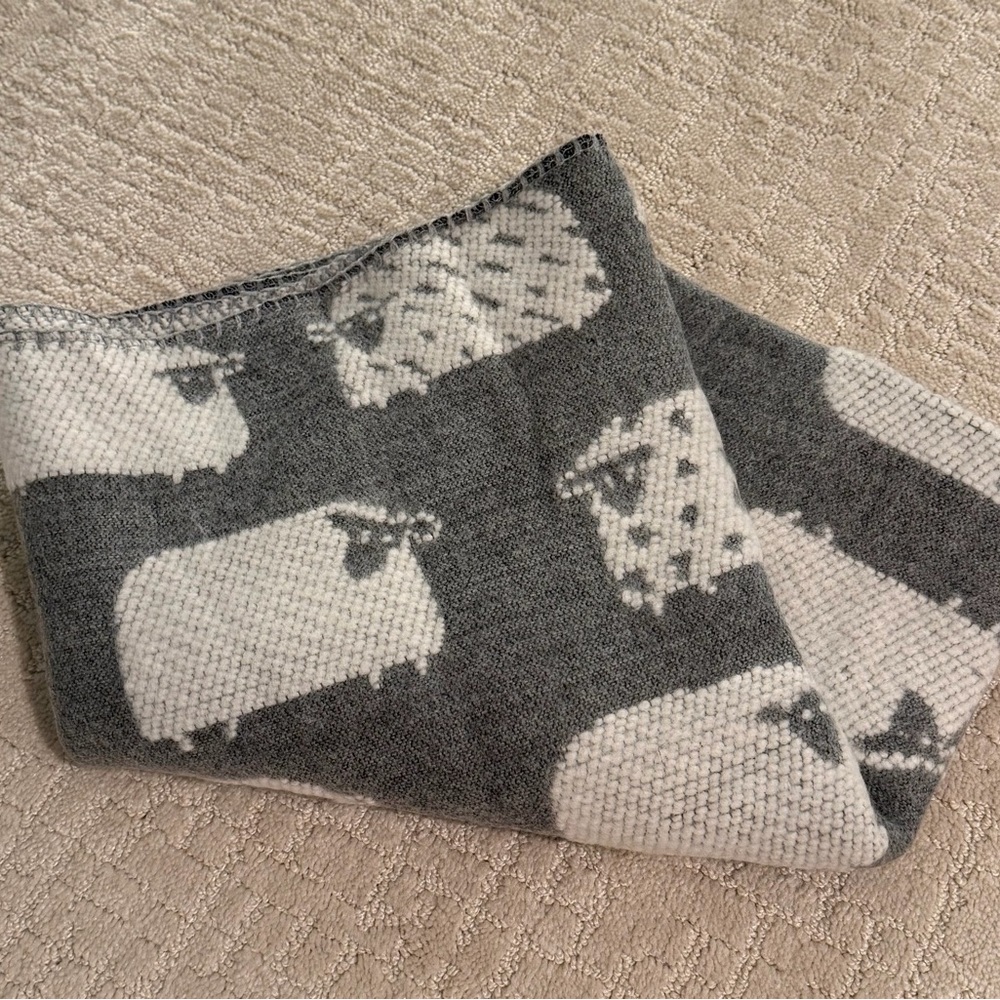 Gray and White Sheep Pattern Baby Blanket
